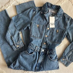 Zara Blue Denim Utility Jumpsuit